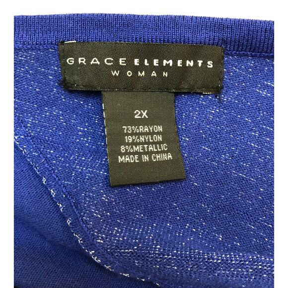 Grace Elements Woman's Blue / Silver Knit Top 2X - Picture 11 of 14